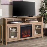 Classic Glass-Door Fireplace Tall TV Stand For TVs Up To- Driftwood - FrediZone